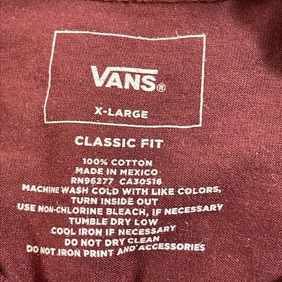 VANS Off The Wall Classic Fit Maroon Big Logo Long Sleeve T-shirt Size X-Large - Picture 6 of 6